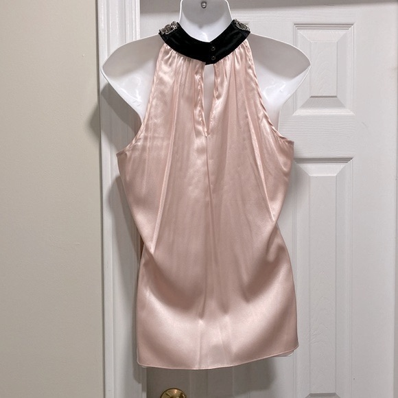 NWOT - Caché Pink Silk Sleeveless Halter Blouse Black Rhinestone Collar - Sz L* - Picture 12 of 15